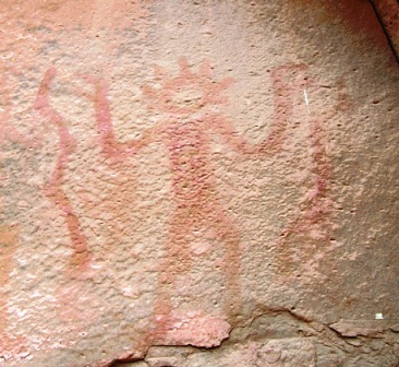 El Señor de los Báculos, pictoglifo. Sitio arqueológico La Bajada, alrededores de Calama, región de Atacama, Chile.